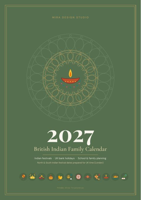 Botanical style calendar cover, sage green