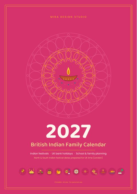 Mela style calendar cover, bright pink