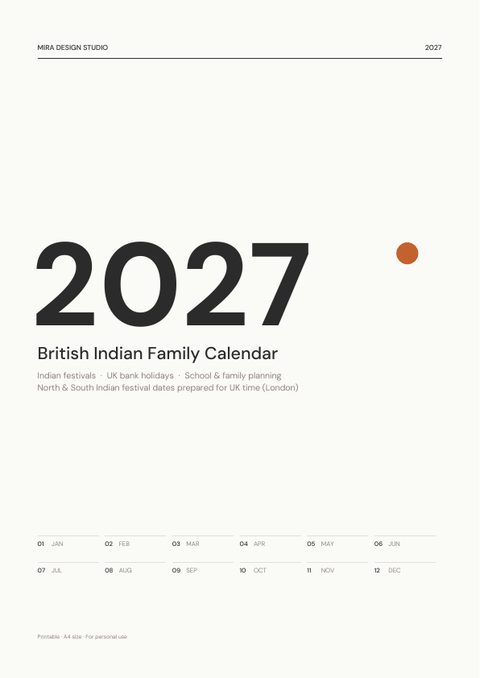 Minimal style calendar cover, white with bold black type